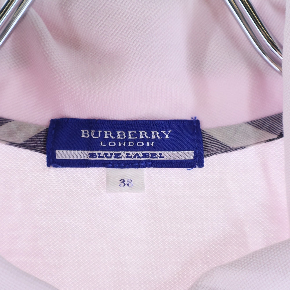 BURBERRY BLUE LABEL(バーバリーブルーレーベル) ロゴ刺繍 バーバリーチェック丸襟半袖ポロシャツ ピンク レディース