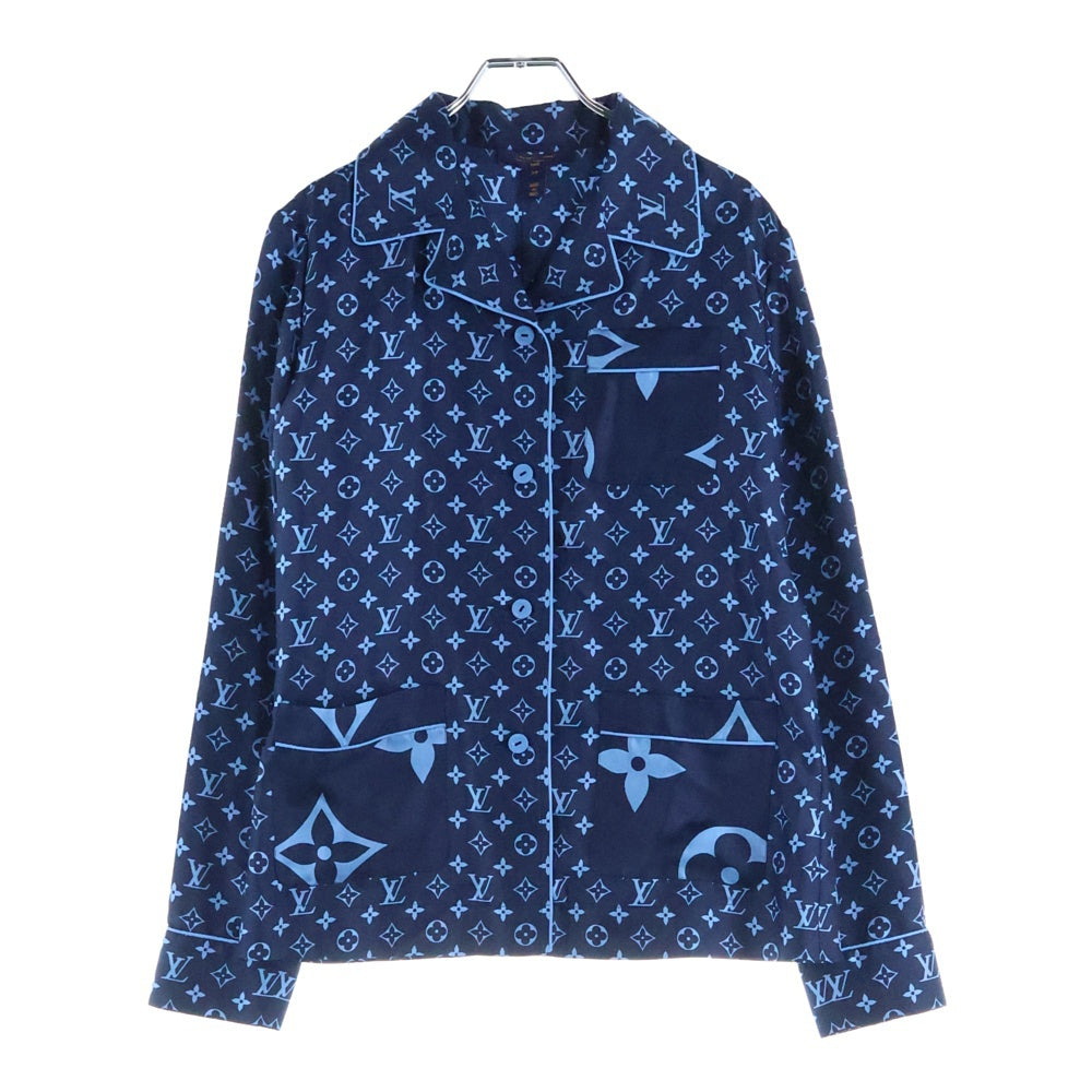 LOUIS VUITTON(ルイヴィトン) 22AW モノグラム 総柄 シルク ロングスリーブ 長袖 パジャマシャツ ネイビー RW222W PR0 FNBL50