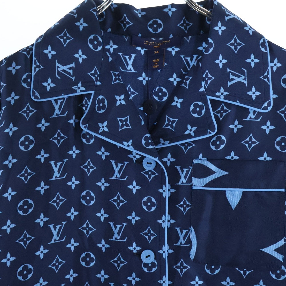 LOUIS VUITTON(ルイヴィトン) 22AW モノグラム 総柄 シルク ロングスリーブ 長袖 パジャマシャツ ネイビー RW222W PR0 FNBL50