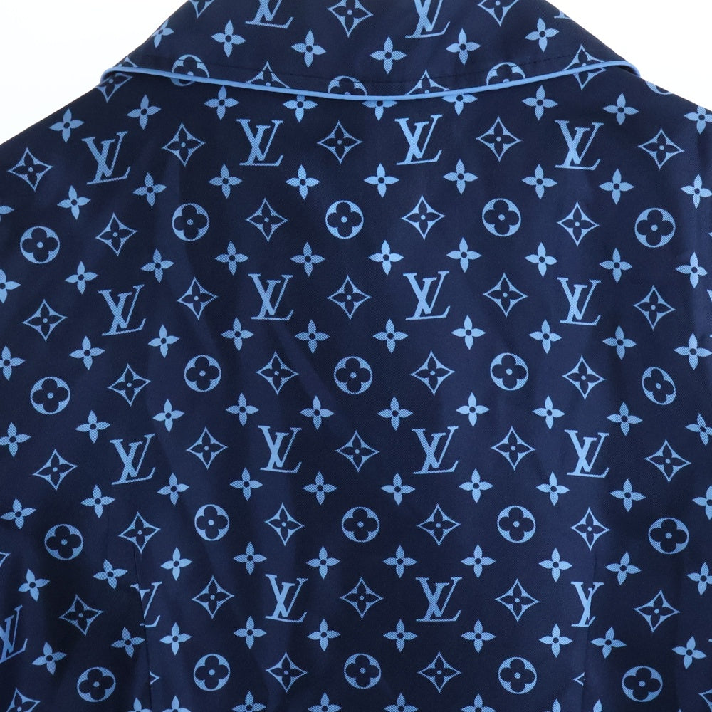 LOUIS VUITTON(ルイヴィトン) 22AW モノグラム 総柄 シルク ロングスリーブ 長袖 パジャマシャツ ネイビー RW222W PR0 FNBL50