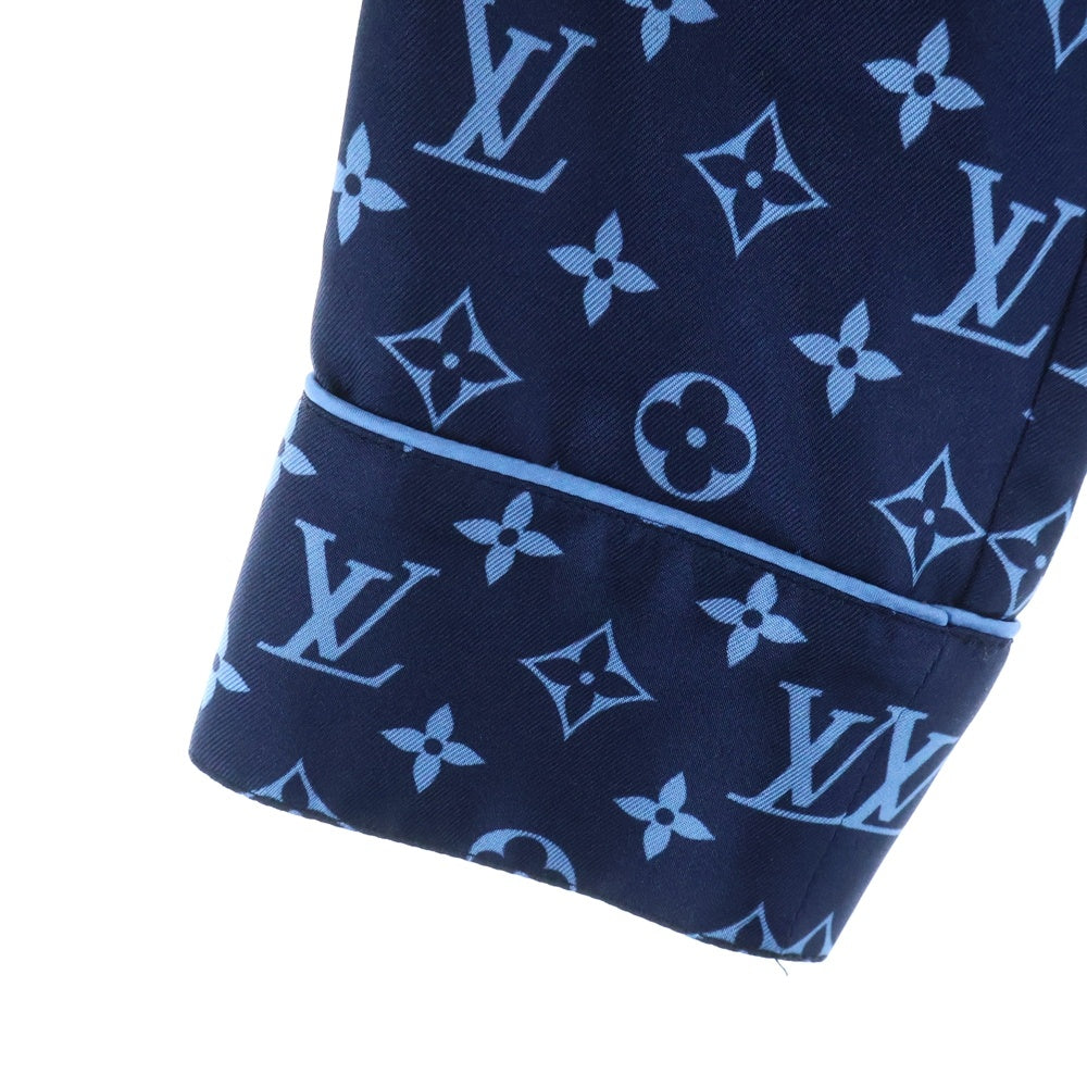 LOUIS VUITTON(ルイヴィトン) 22AW モノグラム 総柄 シルク ロングスリーブ 長袖 パジャマシャツ ネイビー RW222W PR0 FNBL50