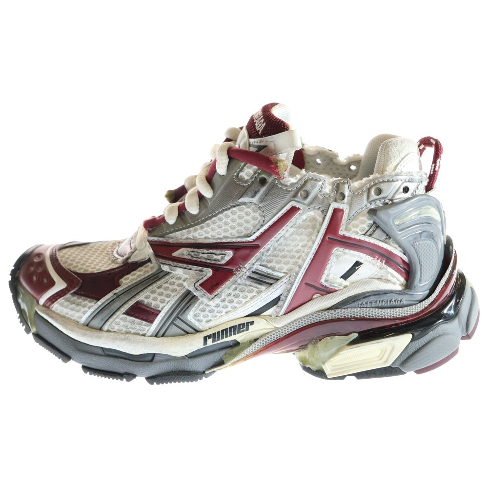 BALENCIAGA(バレンシアガ) Runner Sneakers ランナー ダメージ加工 メッシュ レザー ローカットシューズ スニーカー ホワイト/ボルドー レディース 677402
