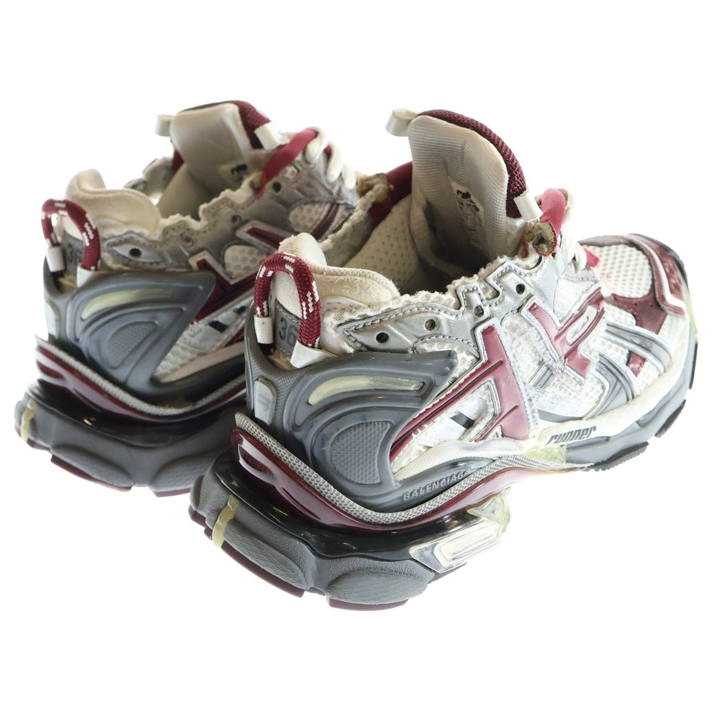 BALENCIAGA(バレンシアガ) Runner Sneakers ランナー ダメージ加工 メッシュ レザー ローカットシューズ スニーカー ホワイト/ボルドー レディース 677402