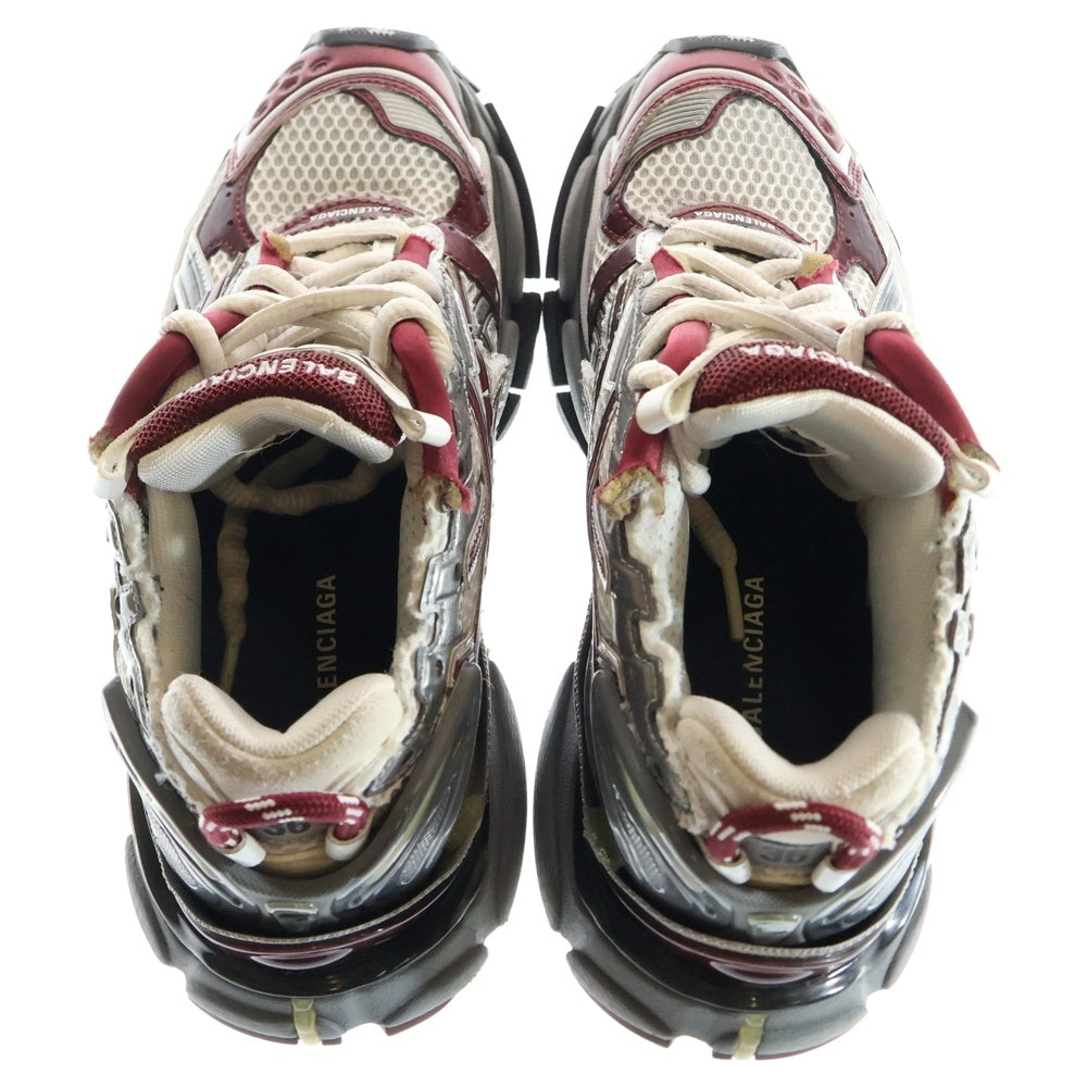 BALENCIAGA(バレンシアガ) Runner Sneakers ランナー ダメージ加工 メッシュ レザー ローカットシューズ スニーカー ホワイト/ボルドー レディース 677402