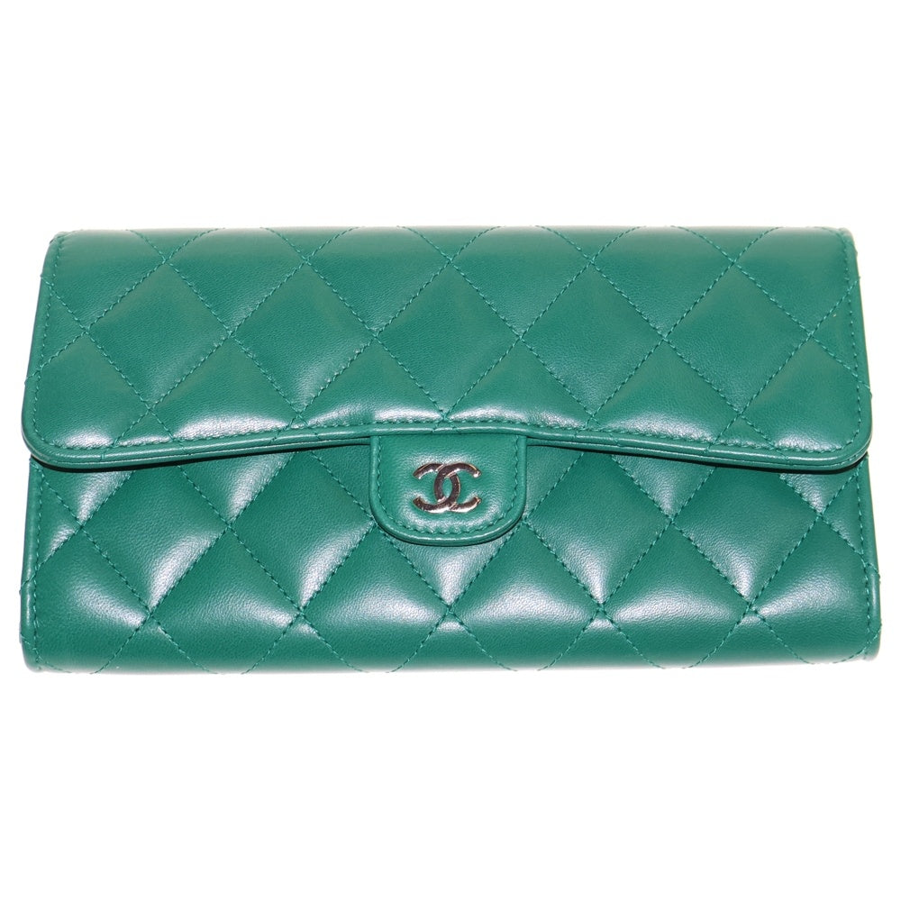 CHANEL(シャネル) マトラッセ タイムレスクラシック ラムレザー ロングフラップウォレット 長財布 グリーン