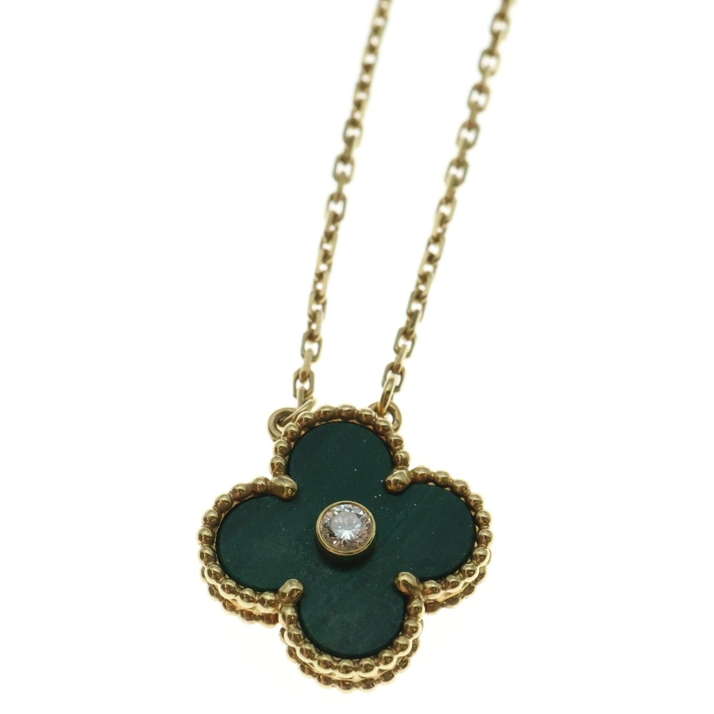 Van Cleef & Arpels(ヴァンクリーフアンドアーペル) ヴィンテージアルハンブラ マラカイト 2013年ホリデーコレクション 1PD ダイヤ付チェーンペンダントネックレス K18YG イエローゴールド レディース