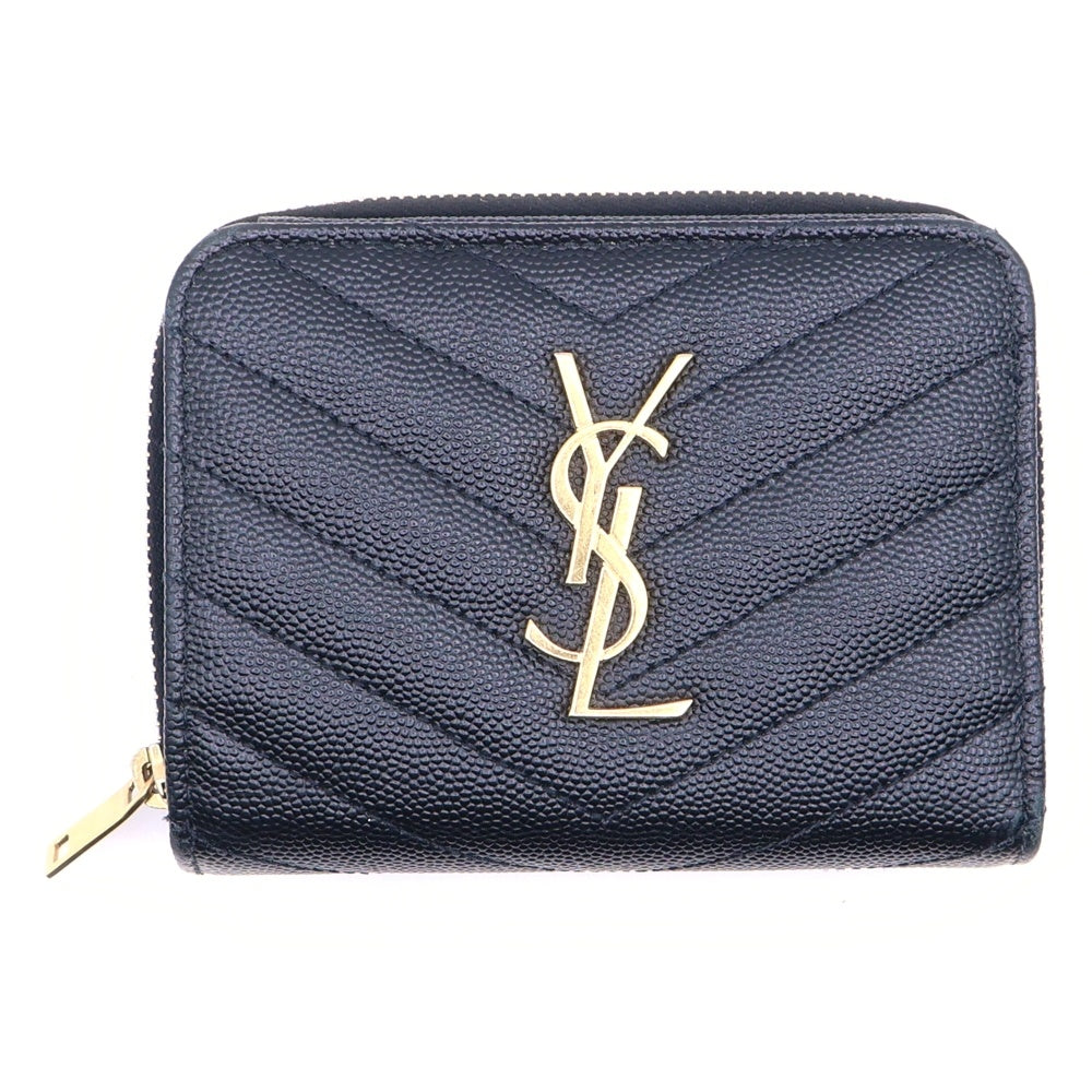 SAINT LAURENT PARIS(サンローランパリ) モノグラム カサンドラ YSLロゴ レザーコンパクトウォレット 財布 ブラック×ゴールド 403723