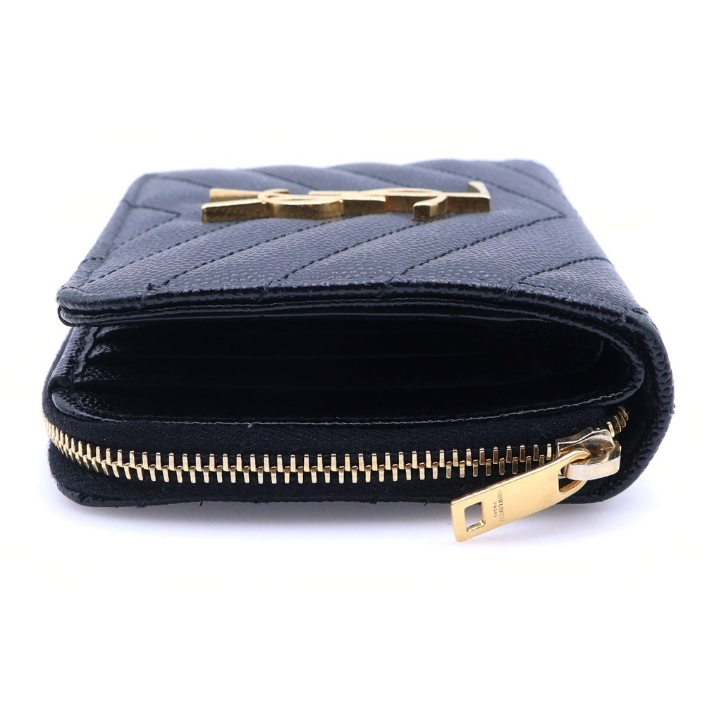 SAINT LAURENT PARIS(サンローランパリ) モノグラム カサンドラ YSLロゴ レザーコンパクトウォレット 財布 ブラック×ゴールド 403723