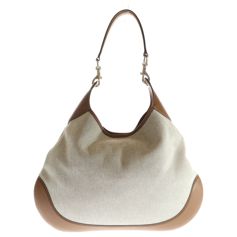 GUCCI(グッチ) GUCCI B ラージ キャンバス レザー ワンショルダー トートバッグ ゴールド金具 ベージュ/ブラウン 815924