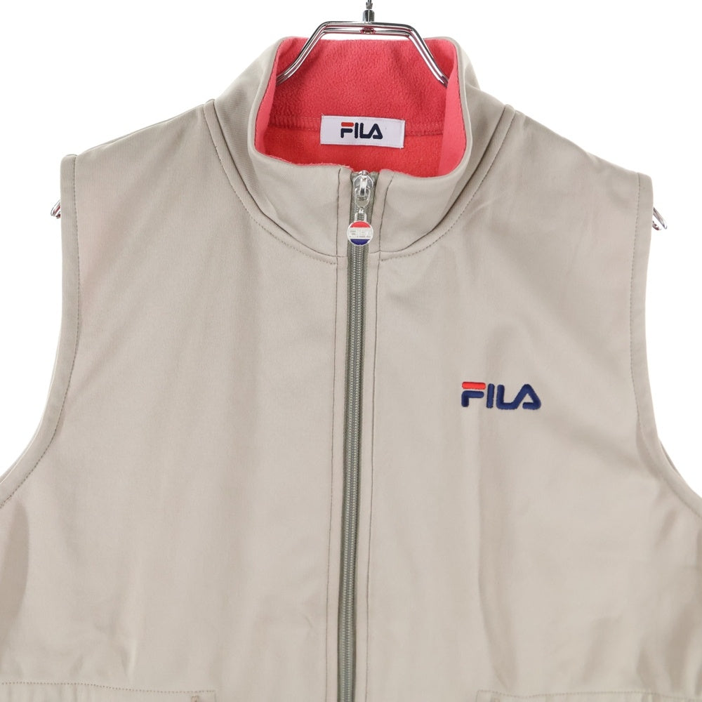 FILA(フィラ) ロゴ刺繍ジップノースリーブ ブルゾン ベスト ベージュ