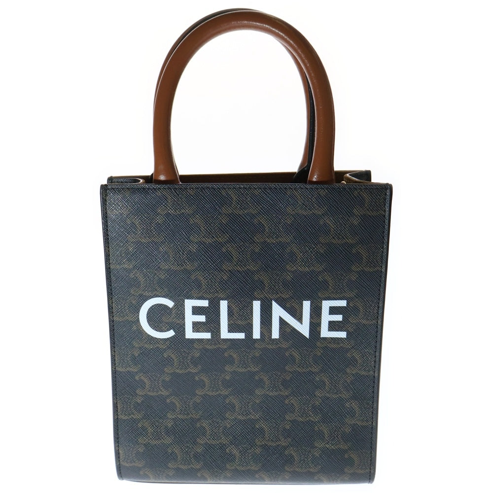 CELINE(セリーヌ) トリオンフ ミニ バーティカルカバ ロゴプリント PVC レザー 2WAY ハンド ショルダーバッグ ブラウン