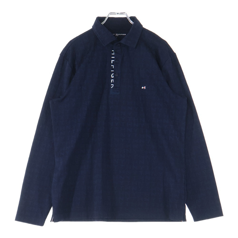TOMMY HILFIGER(トミーヒルフィガー) ロゴ 総柄長袖ポロシャツ ネイビー