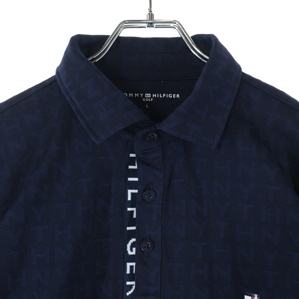 TOMMY HILFIGER(トミーヒルフィガー) ロゴ 総柄長袖ポロシャツ ネイビー