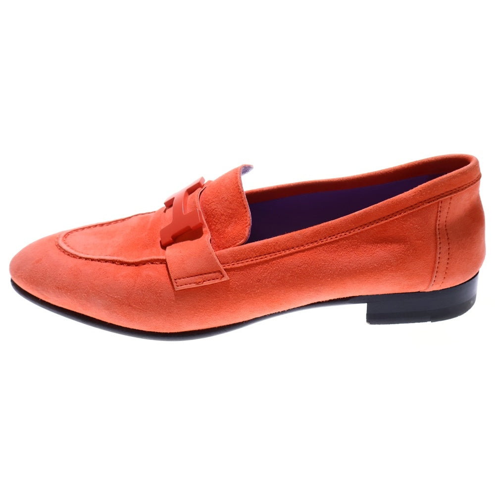 HERMES(エルメス) コンスタンス Hロゴバックル スエードレザー フラット ローカットシューズ ローファー オレンジ レディース