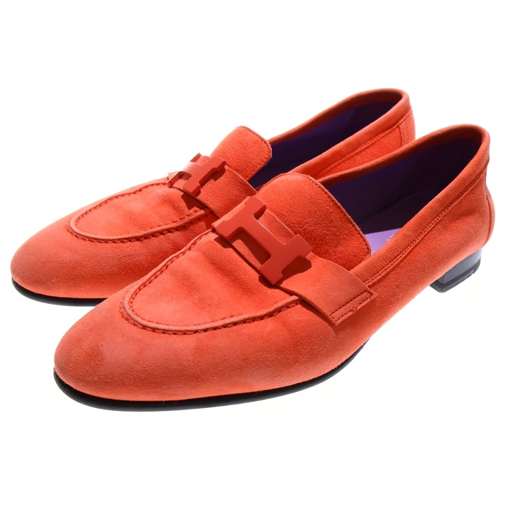 HERMES(エルメス) コンスタンス Hロゴバックル スエードレザー フラット ローカットシューズ ローファー オレンジ レディース