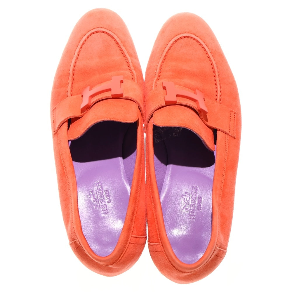 HERMES(エルメス) コンスタンス Hロゴバックル スエードレザー フラット ローカットシューズ ローファー オレンジ レディース