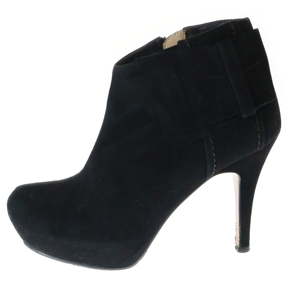 LANVIN(ランバン) スウェードレザー リボンデザイン サイドジップ ヒール ショートブーツ シューズ ブラック レディース