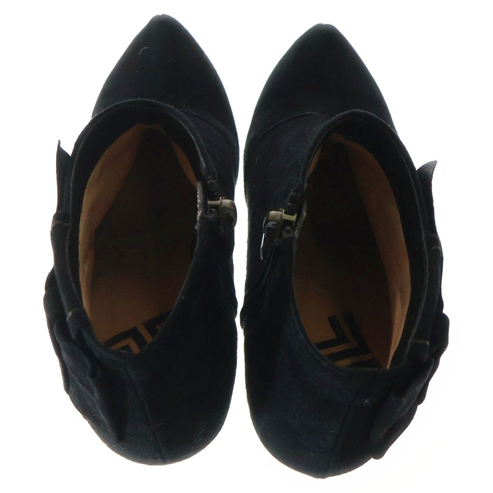 LANVIN(ランバン) スウェードレザー リボンデザイン サイドジップ ヒール ショートブーツ シューズ ブラック レディース