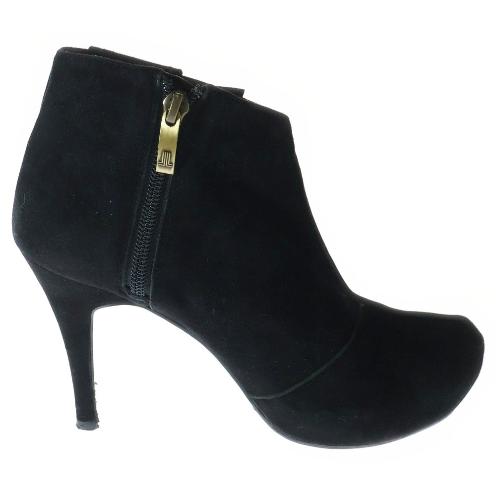 LANVIN(ランバン) スウェードレザー リボンデザイン サイドジップ ヒール ショートブーツ シューズ ブラック レディース