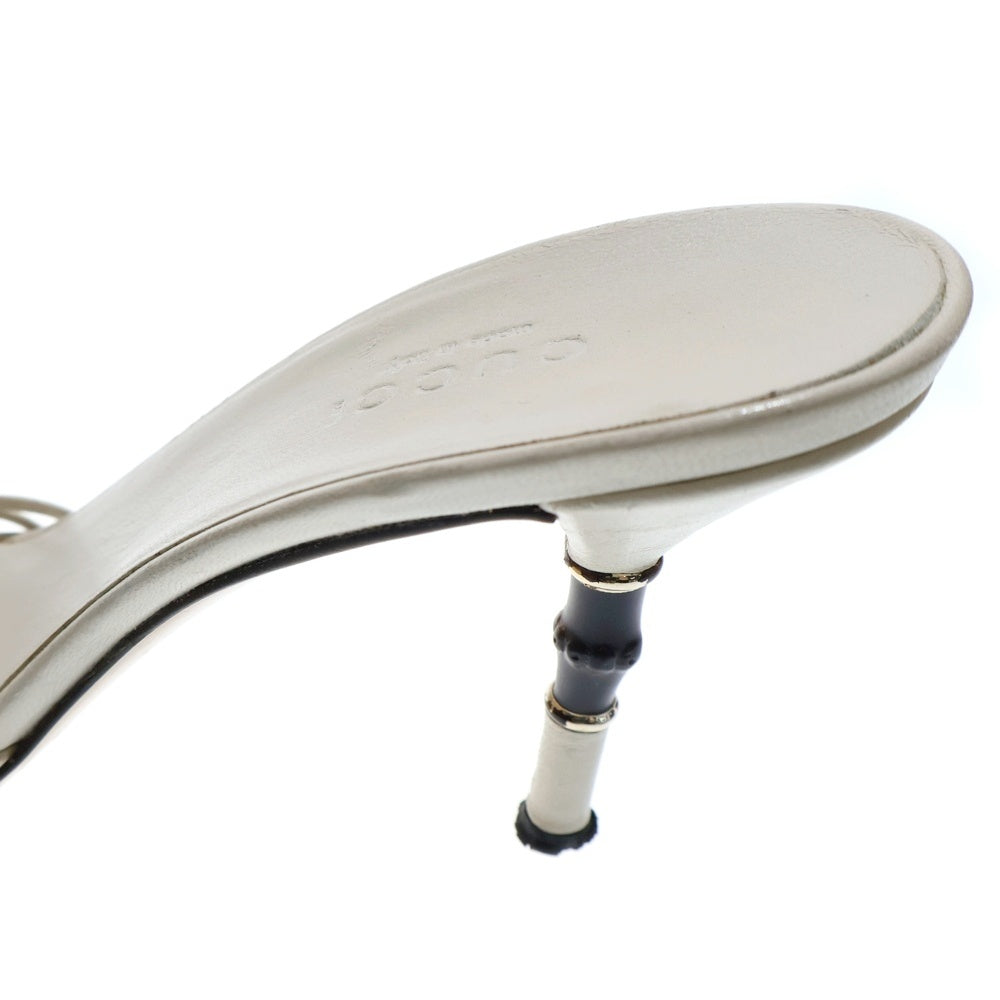 GUCCI(グッチ) バンブーヒール イントレチャート レザー サンダル シューズ ホワイト レディース