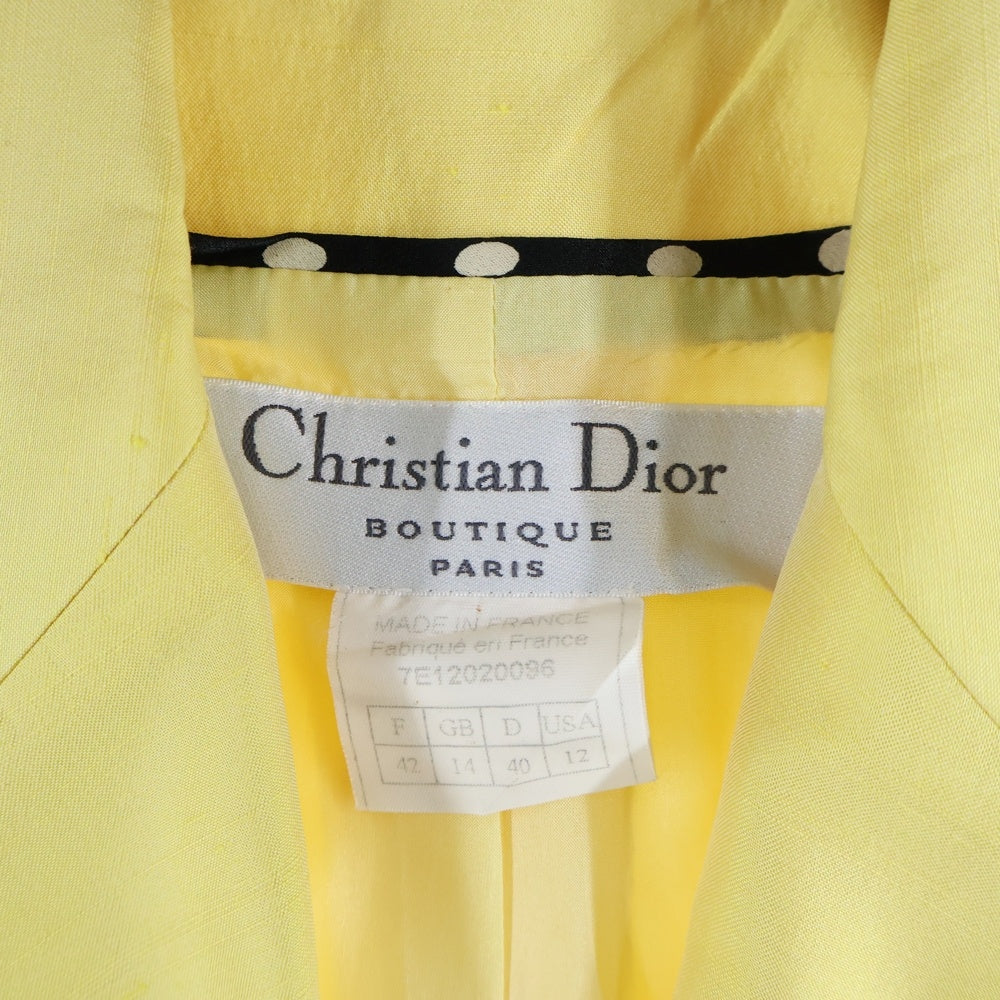 Christian Dior(クリスチャンディオール) コットン シルク ロゴボタン 5B テーラードジャケット イエロー レディース 7E12020096