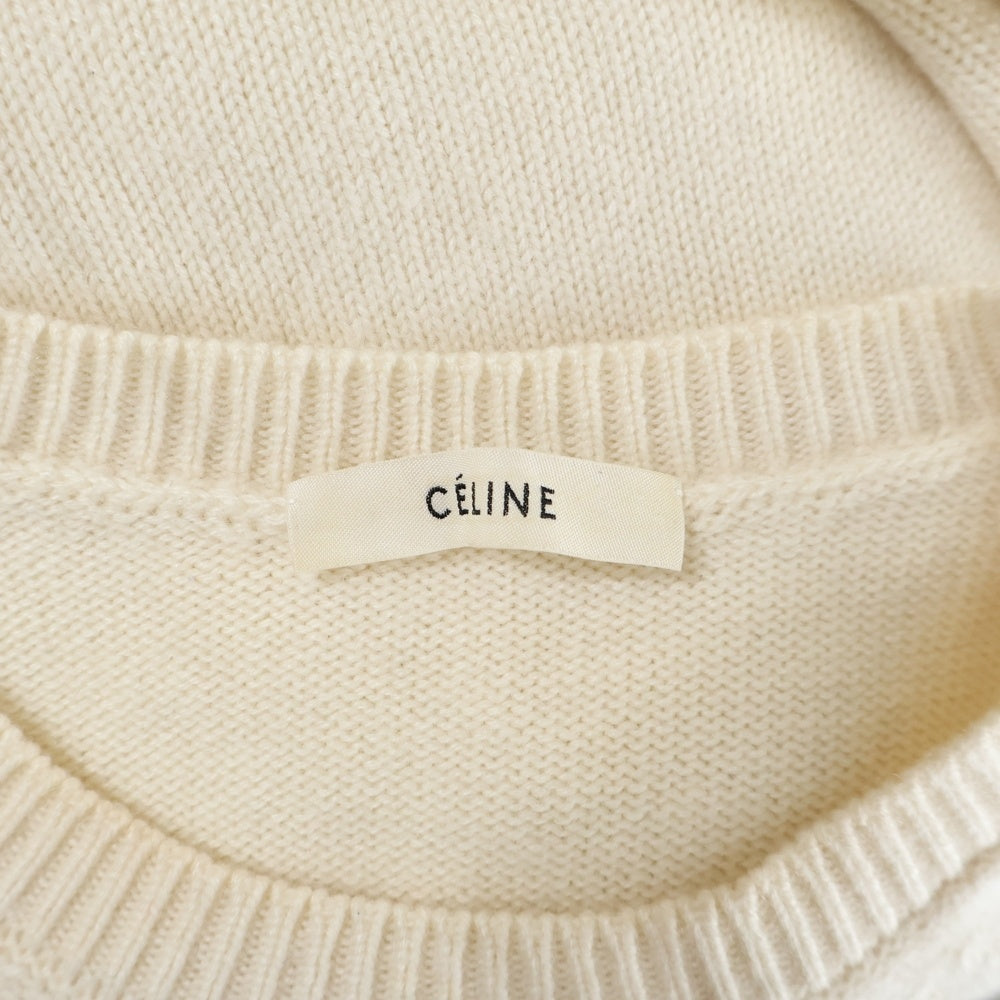 CELINE(セリーヌ) トリオンフ ロゴ刺繍 クルーネックカシミヤ長袖セーター ニット ベージュ