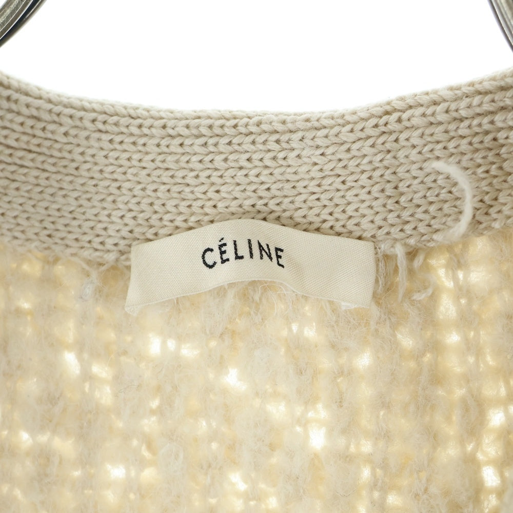 CELINE(セリーヌ) PVCレザーポケット ウールロングカーディガン ベージュ レディース
