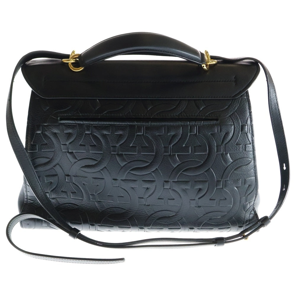 FERRAGAMO(フェラガモ) ガンチーニ 2wayハンドバッグ ショルダーバッ ブラック ゴールド金具 レザー