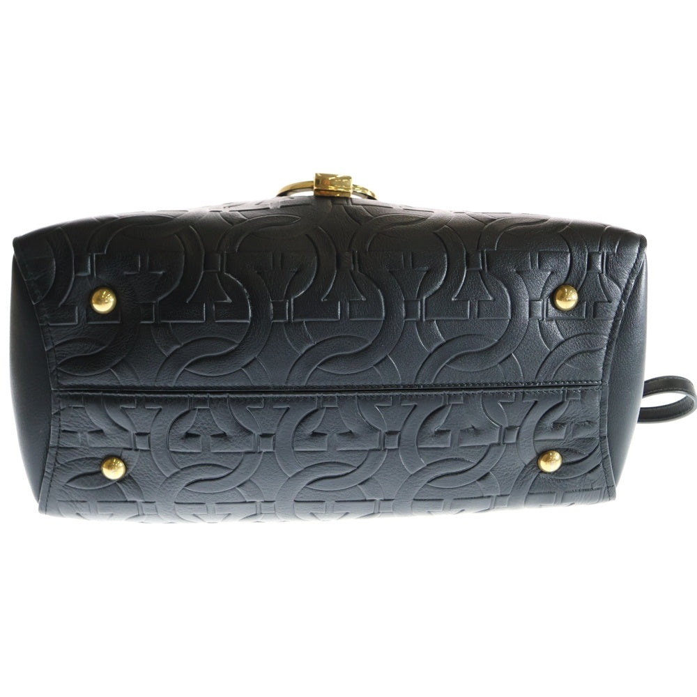 FERRAGAMO(フェラガモ) ガンチーニ 2wayハンドバッグ ショルダーバッ ブラック ゴールド金具 レザー