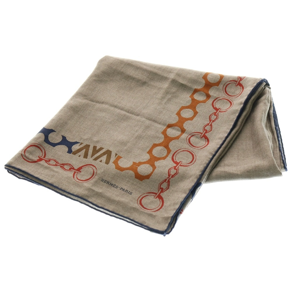 HERMES(エルメス) カレ140 LISTE EN CHAINES リスト アン シェーヌ スカーフ グレージュ カシミヤ×シルク