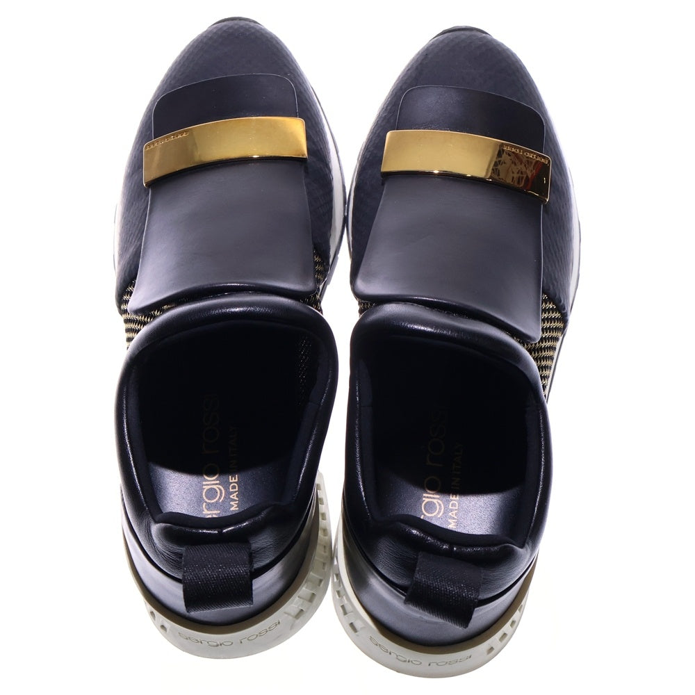 Sergio Rossi(セルジオロッシ) ロゴプレート レザー メッシュ ローカットシューズ スニーカー ブラック/ゴールド レディース