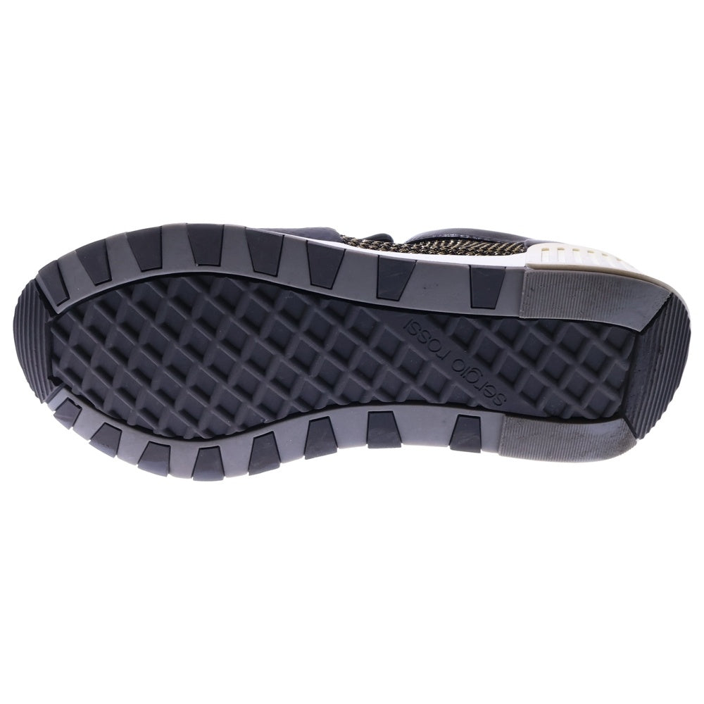 Sergio Rossi(セルジオロッシ) ロゴプレート レザー メッシュ ローカットシューズ スニーカー ブラック/ゴールド レディース