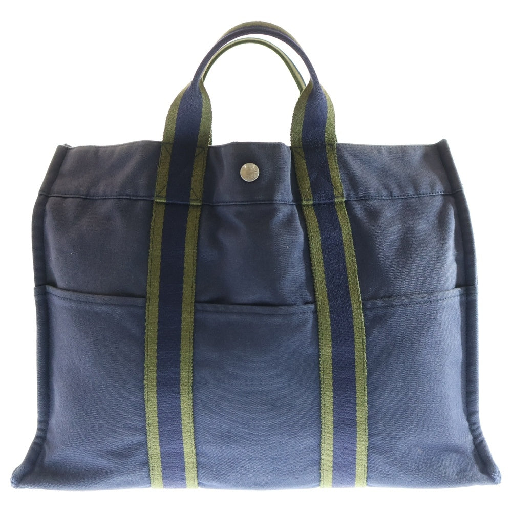 HERMES(エルメス) フールトゥMM ハンドバッグ トートバッグ ネイビー×カーキ キャンバス