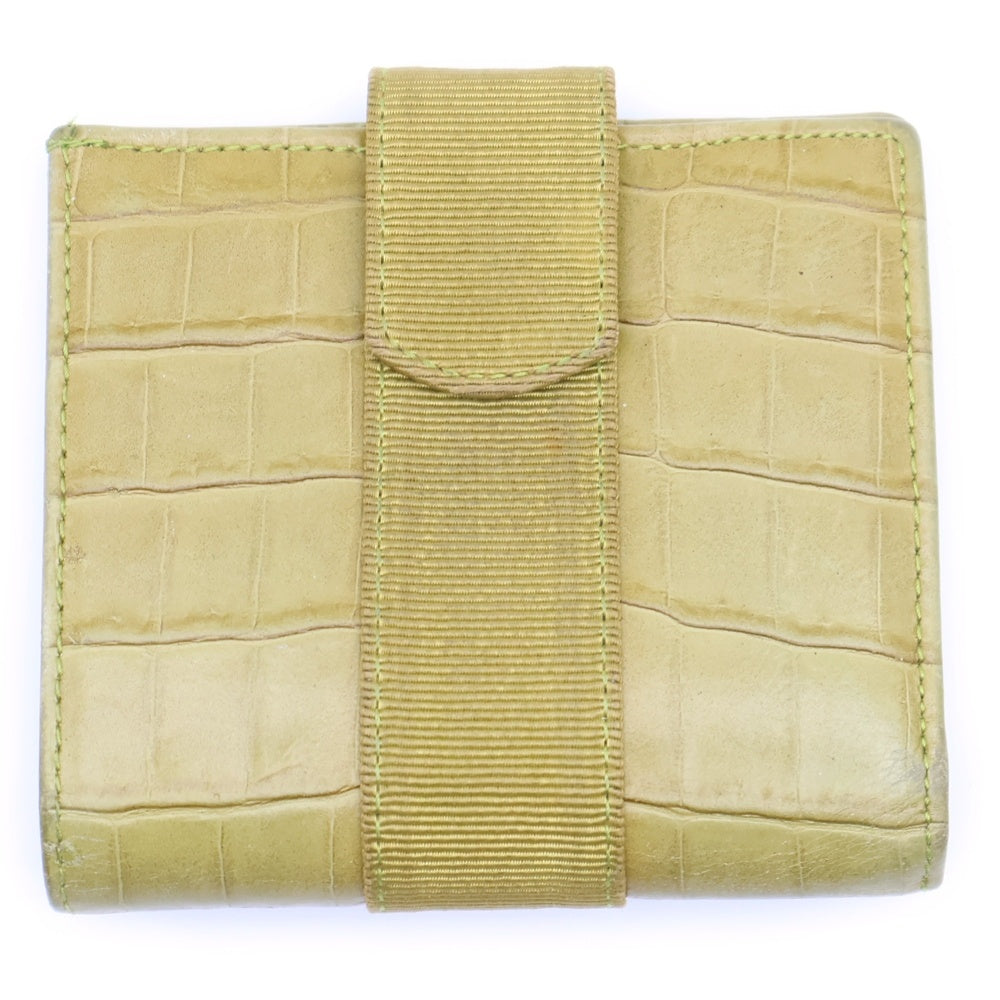 Salvatore Ferragamo(サルヴァトーレ フェラガモ) 型押しクロコ 二つ折り財布 コンパクトウォレット コインケース イエローグリーン レザー