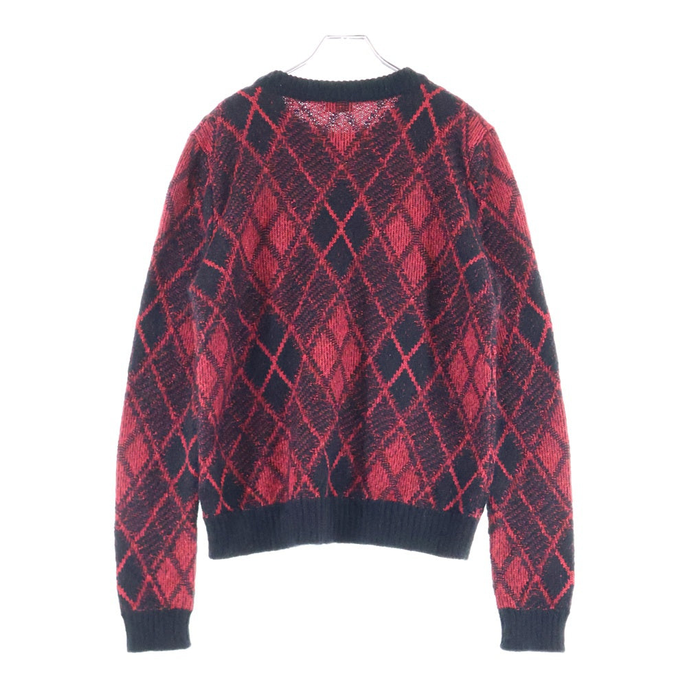 SAINT LAURENT PARIS(サンローランパリ) 19AW アーガイルチェック総柄 モヘヤ ラメ クルーネック 長袖 プルオーバー ニット セーター ブラック/レッド 586911