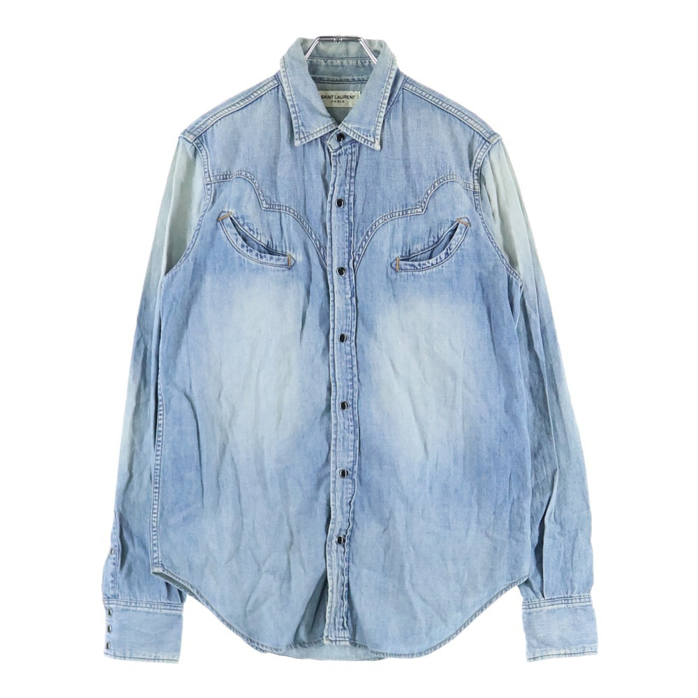 SAINT LAURENT PARIS(サンローランパリ) 18AW ウォッシュ加工 ウエスタン スナップボタン デニムシャツ インディゴ レディース 527493