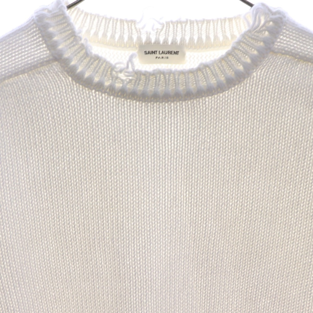 SAINT LAURENT PARIS(サンローランパリ) デストロイ加工クラッシュニット クルーネック長袖セーター ホワイト 604798 YALO2