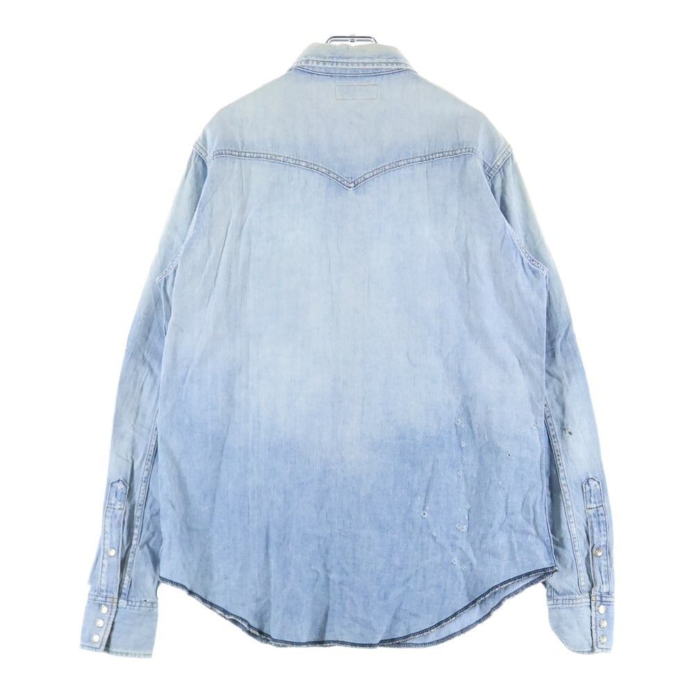 SAINT LAURENT PARIS(サンローランパリ) 19AW ダメージ加工 ウエスタン スナップボタン デニムシャツ インディゴ レディース 601702