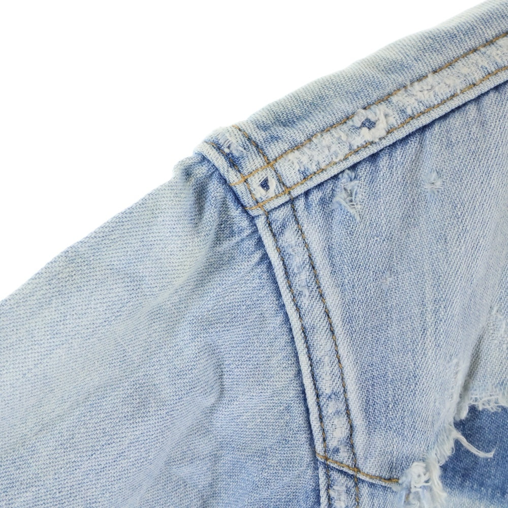 SAINT LAURENT PARIS(サンローランパリ) 19AW ダメージ加工 ウエスタン スナップボタン デニムシャツ インディゴ レディース 601702