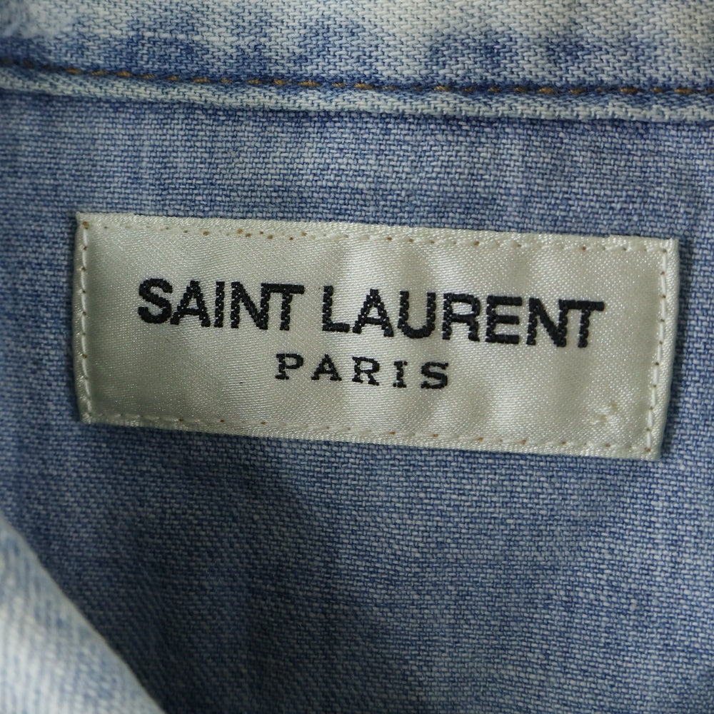 SAINT LAURENT PARIS(サンローランパリ) 19AW ダメージ加工 ウエスタン スナップボタン デニムシャツ インディゴ レディース 601702