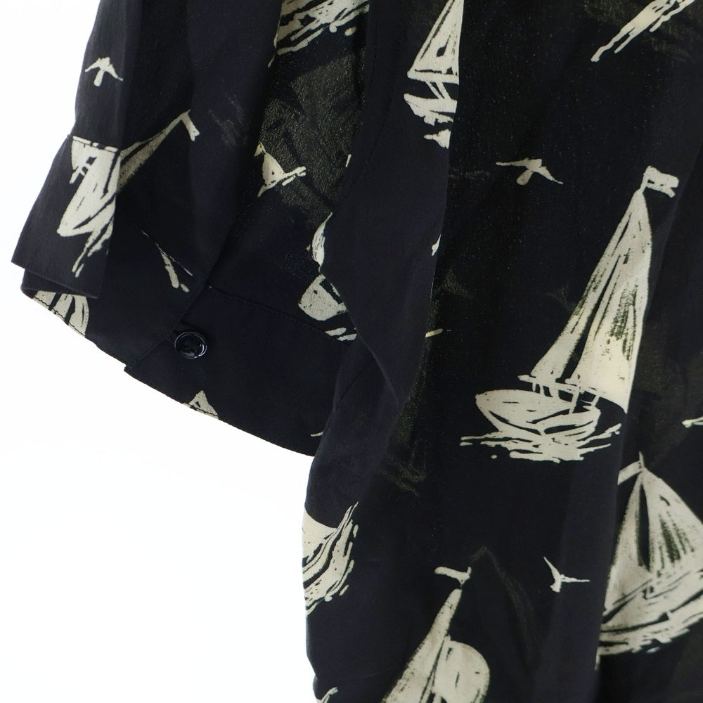SAINT LAURENT PARIS(サンローランパリ) 18SS ヨット総柄 シルク フェイクポケット レギュラーカラ 半袖シャツ ブラック 552829