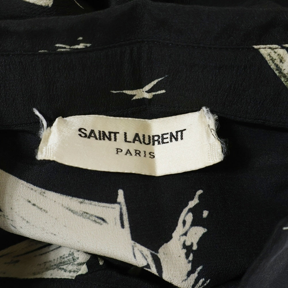 SAINT LAURENT PARIS(サンローランパリ) 18SS ヨット総柄 シルク フェイクポケット レギュラーカラ 半袖シャツ ブラック 552829