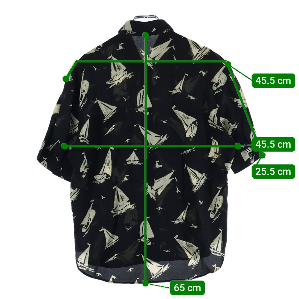 SAINT LAURENT PARIS(サンローランパリ) 18SS ヨット総柄 シルク フェイクポケット レギュラーカラ 半袖シャツ ブラック 552829