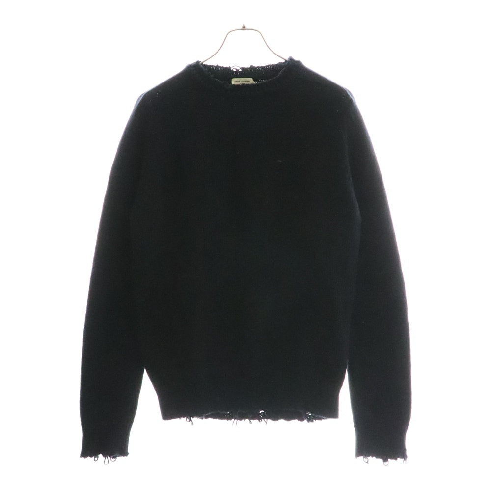 SAINT LAURENT PARIS(サンローランパリ) デストロイ加工クラッシュニット クルーネック長袖セーター ブラック 604798 YALO2