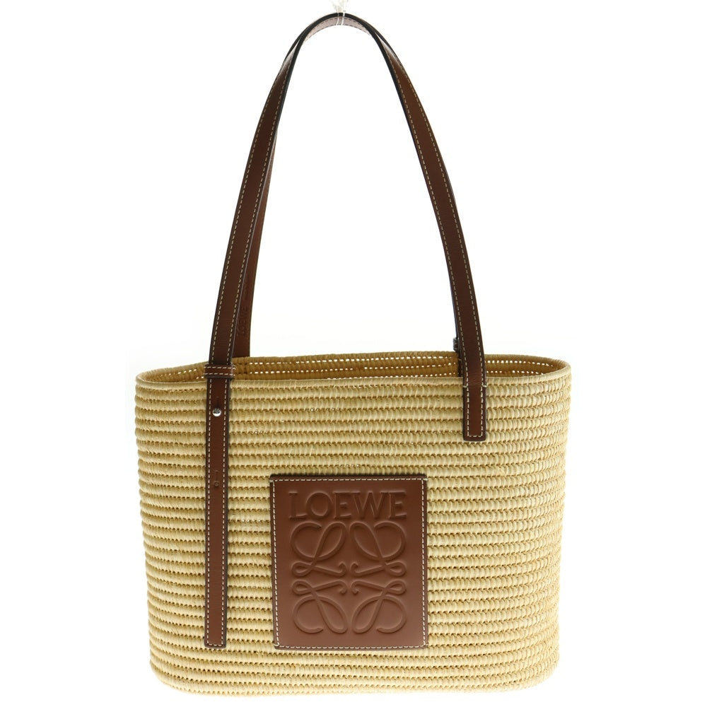 LOEWE(ロエベ) カゴ スクエアバッグ ハンドバッグ ミニトートバッグ ベージュ×ブラウン ラフィア×レザー