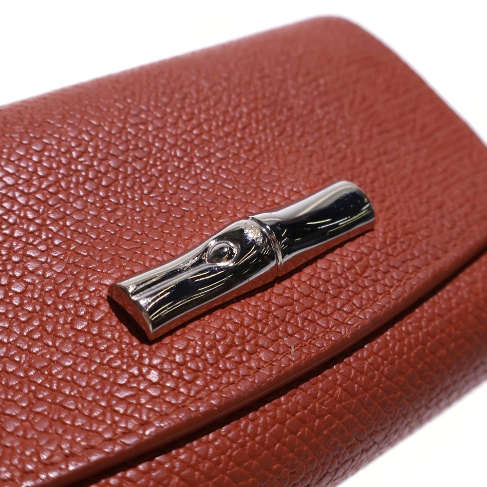 LONGCHAMP(ロンシャン) 三つ折り財布 コンパクトウォレット オレンジ レザー シルバー金具 レディース