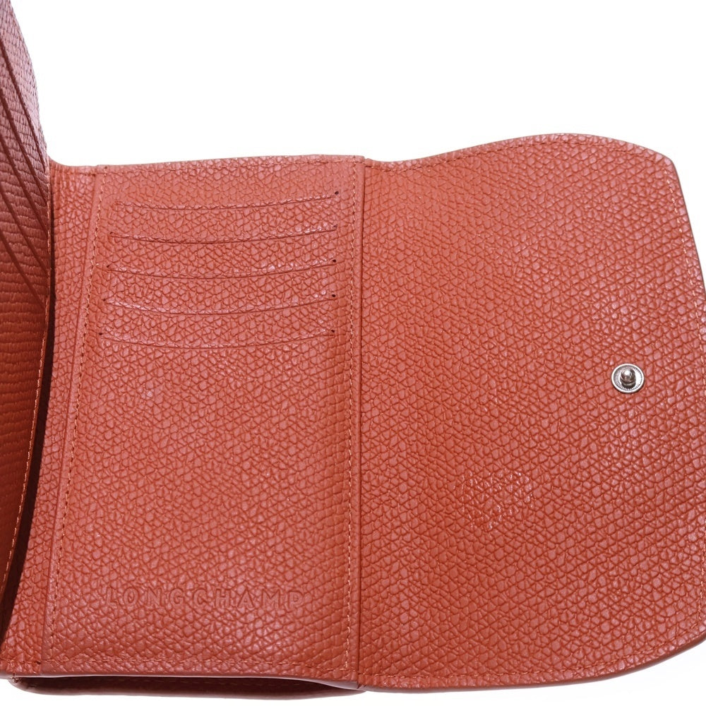 LONGCHAMP(ロンシャン) 三つ折り財布 コンパクトウォレット オレンジ レザー シルバー金具 レディース