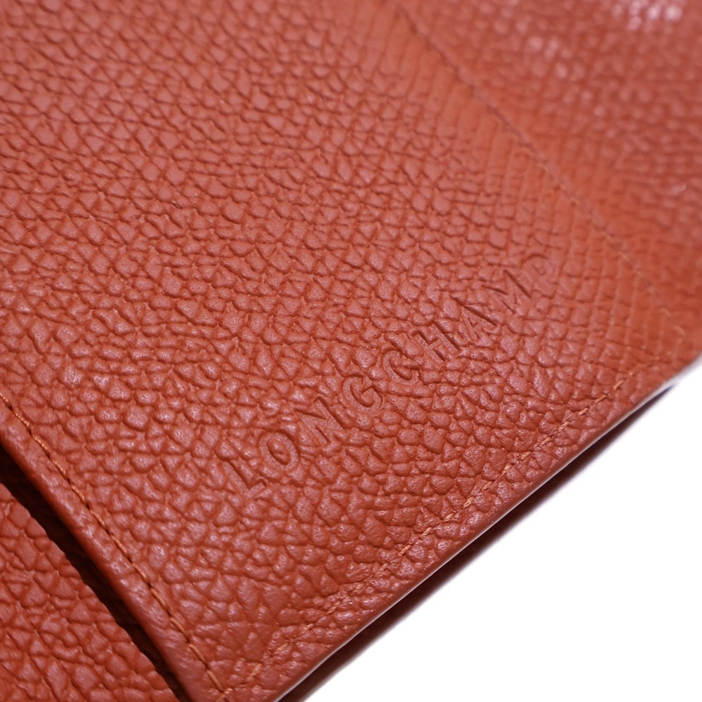 LONGCHAMP(ロンシャン) 三つ折り財布 コンパクトウォレット オレンジ レザー シルバー金具 レディース