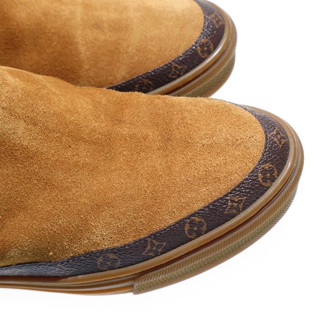 LOUIS VUITTON(ルイヴィトン) スノーボールライン モノグラム 総柄エンボス スエードレザー ムートン ボアライニング ロングブーツ ブラウン レディース