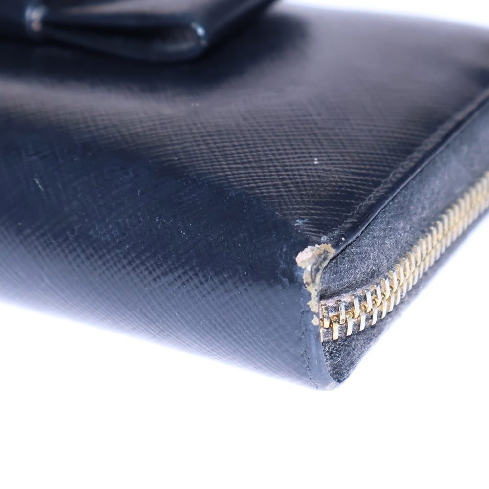 PRADA(プラダ) サフィアーノレザー ロゴプレート リボン ラウンドファスナー ロングウォレット 長財布 ゴールド金具 ブラック 1M0506